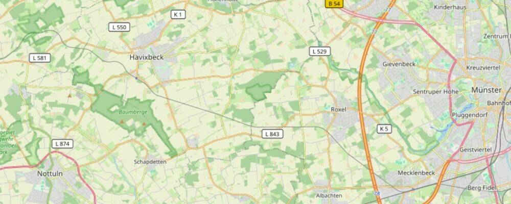Kartenausschnitt aus dem Münsterland